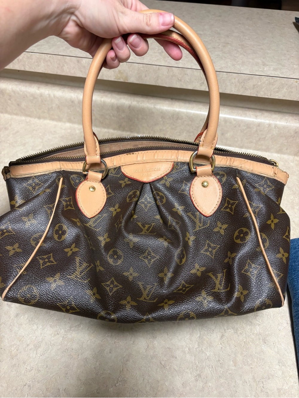Louis Vuitton Monogram Canvas Satchel with Tan Leather Trim
